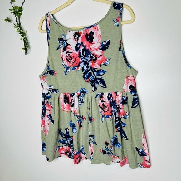 SHEIN Curve 3XL Tank Top Floral Green Blue Pink - Picture 7 of 7